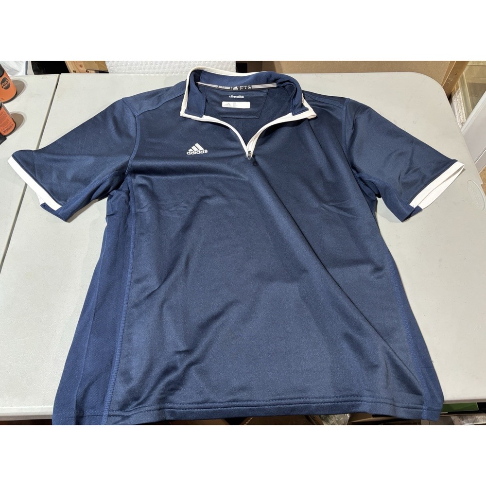 Adidas Shirt Mens Large Blue 1/4 Zip Soccer Polo Training Top Athletic Climalite
